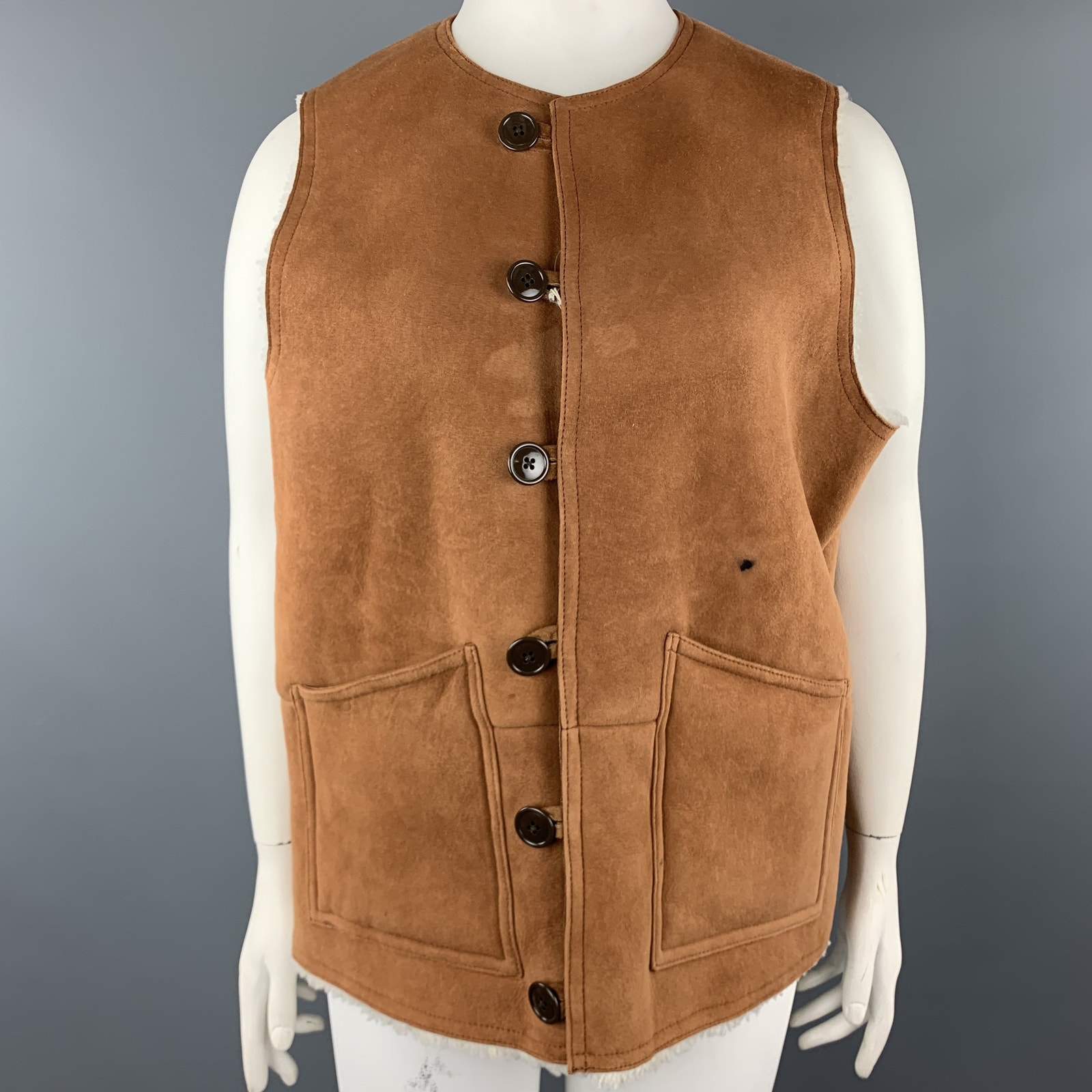 Beams Size Xl Tan Suede Sheep Leather Shearling Vest